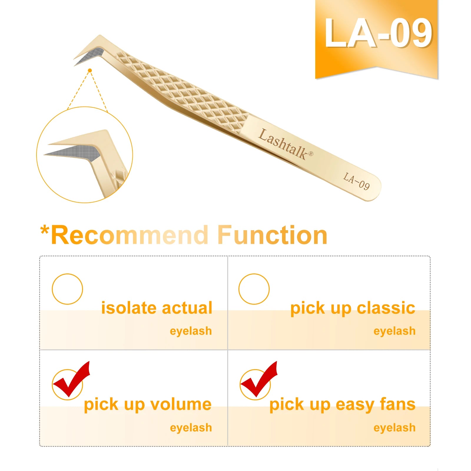 Lashtalk Precision Fiber Tip Tweezer Eyelash Extensions Diamond Grip Anti-Slip Premium Gold Stainless Steel Makeup With Box Pack Beauty World Shop