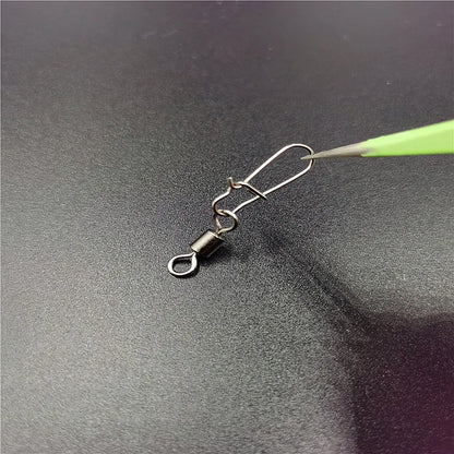 50pcs/lot Fishing Connector  2# 4# 6# 8# 10# Pin Bearing Rolling Swivel Stainless Steel With Snap Fishhook Lure Tackle Beauty World Shop