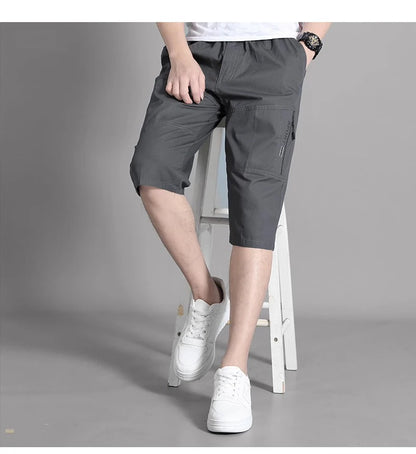 Mens Cargo Shorts Knee Pants Zipper Pocket Summer Cotton Shorts Climbing Jogger Elastic Waist Sports Wear Beauty World Shop