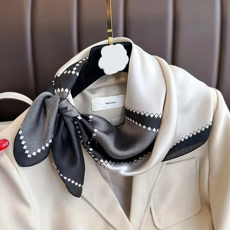 Luxury Silk Feeling Shawl Square Scarf Women Spring Hijab Fashion Wraps Neckerchief Female Hair Bands Ribbon Headband Bandana Beauty World Shop