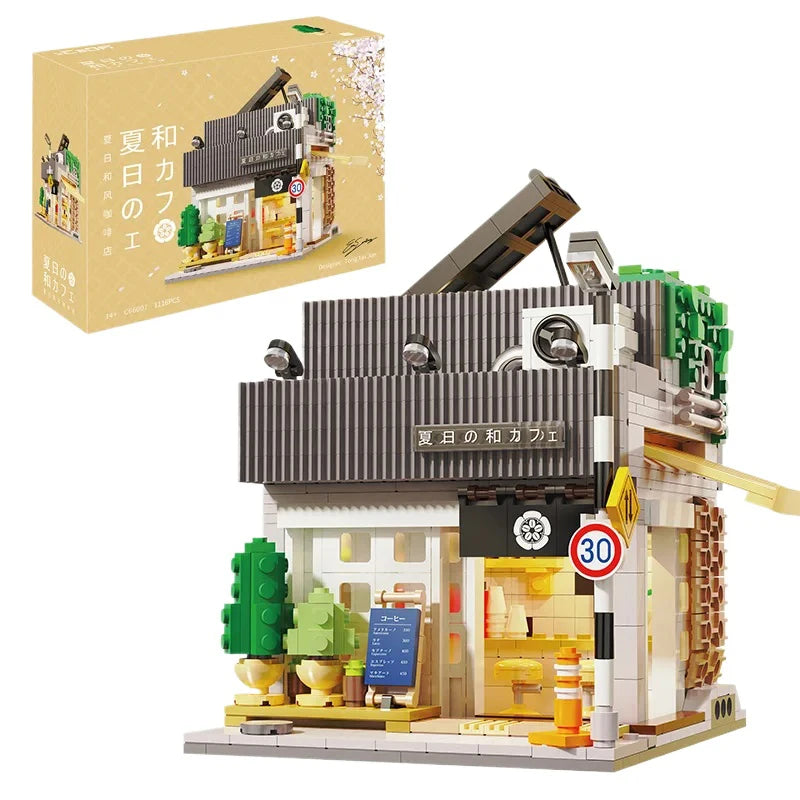 Japanese Street View Building Blocks Tea House Bun House Cafe Store Architecture Model Bricks Kids DIY Toys Holiday Gifts Beauty World Shop
