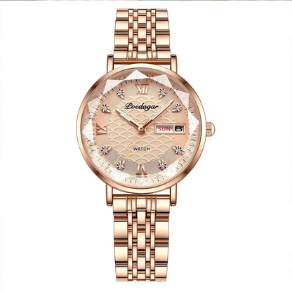 POEDAGAR Top Elegant Women's Watches Stainless Steel Date Week Woman Watch Waterproof Luminous Fashion Ladies Watch Quartz Reloj Beauty World Shop