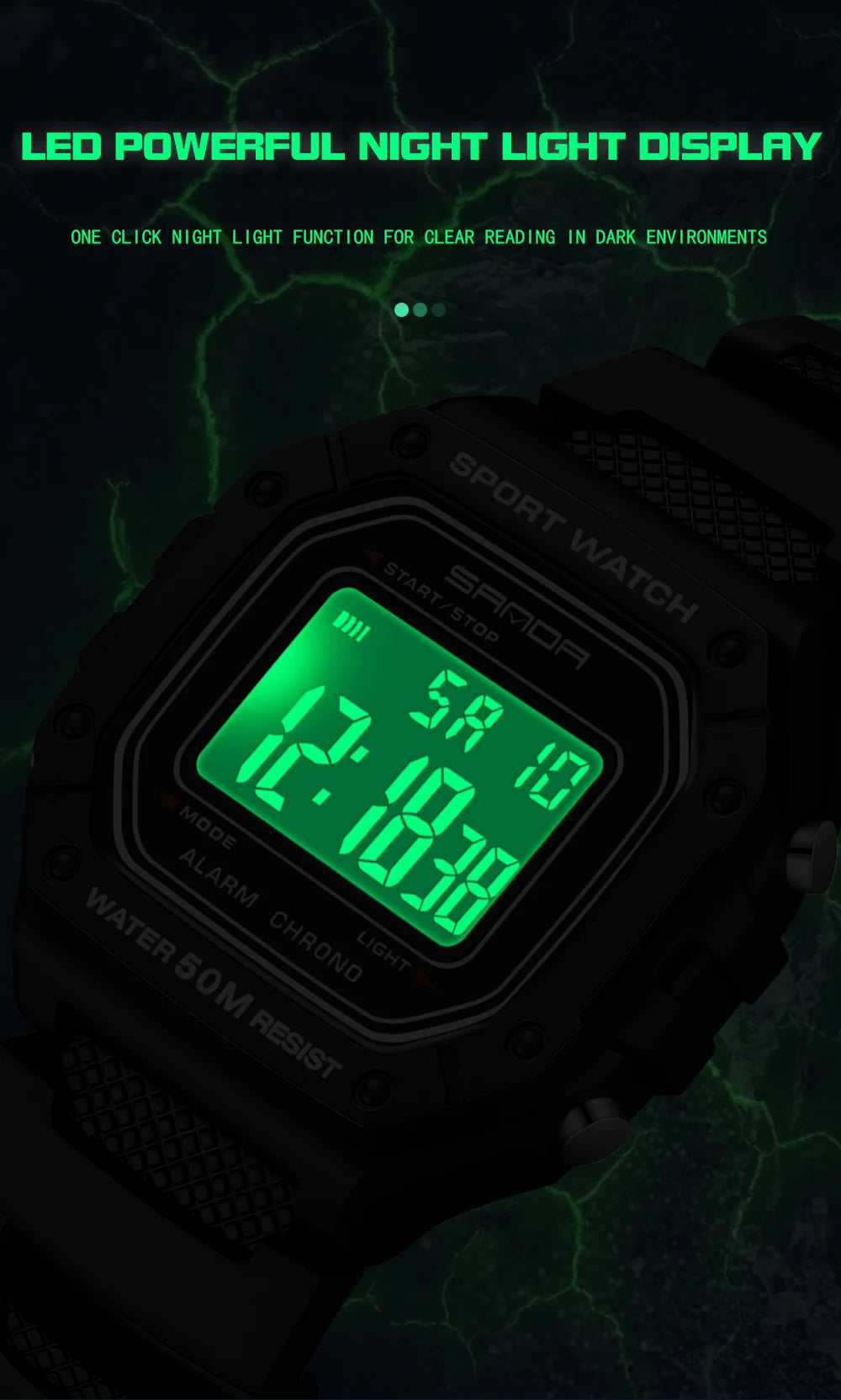 SANDA 2156 Fashion Mens Watch Military Water Resistant Sport Watches Army Big Dial Led Digital Wristwatches Stopwatches For Male Beauty World Shop