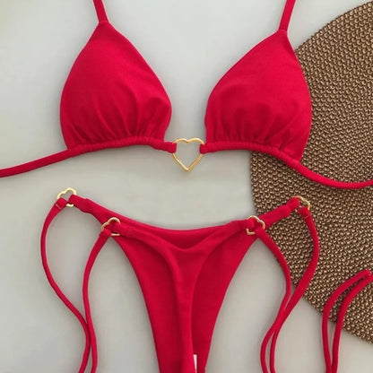 New Solid Color White Bikini Women suit Low Waist Lace-up Fashionable Swimsuit Two-piece Set Beauty World Shop