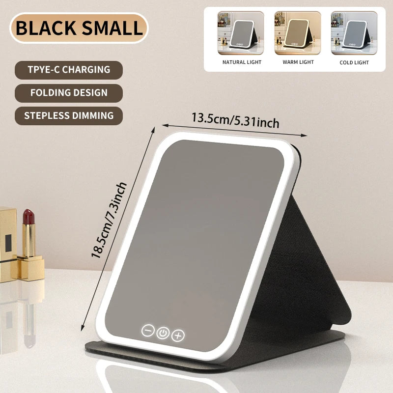 3 Colors Dimmable LED Makeup Mirror with Touch Screen Fold Cosmetic Makeup Mirror Rechargeable Tabletop for Travel & Home Use Beauty World Shop