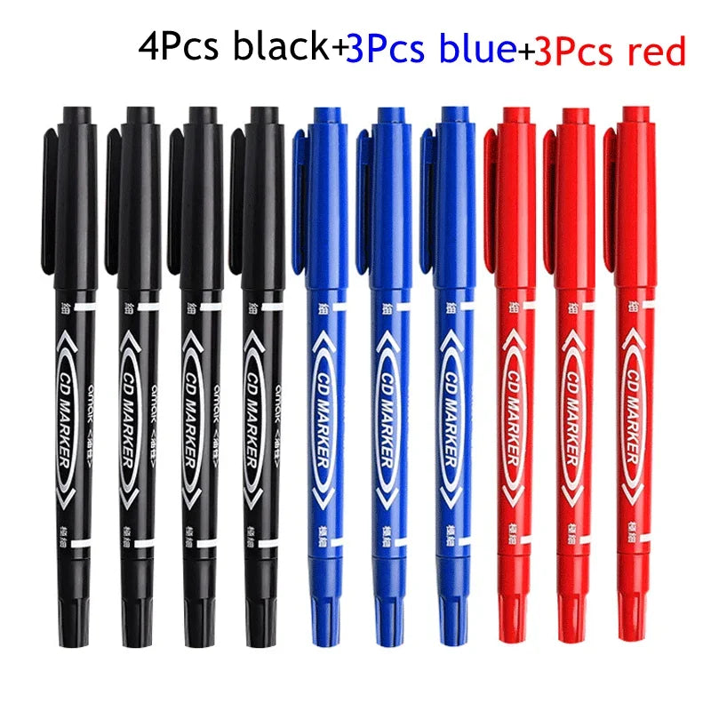 10Pcs/set Double Tip Art Black Blue ink Permanent Paint Marker Pen for Plastic Wood Stone Metal Glass Doodling Marking Graffiti Beauty Trend Shop