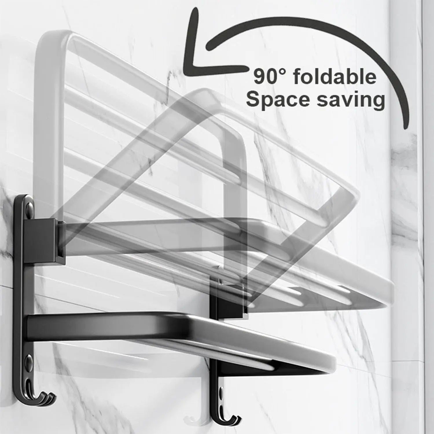 50CM Matte Black Folding Holder With Hook Towel Holder Wall Mount AluminumTowel Rack Bathroom shower rack Bathroom Accessories Beauty World Shop
