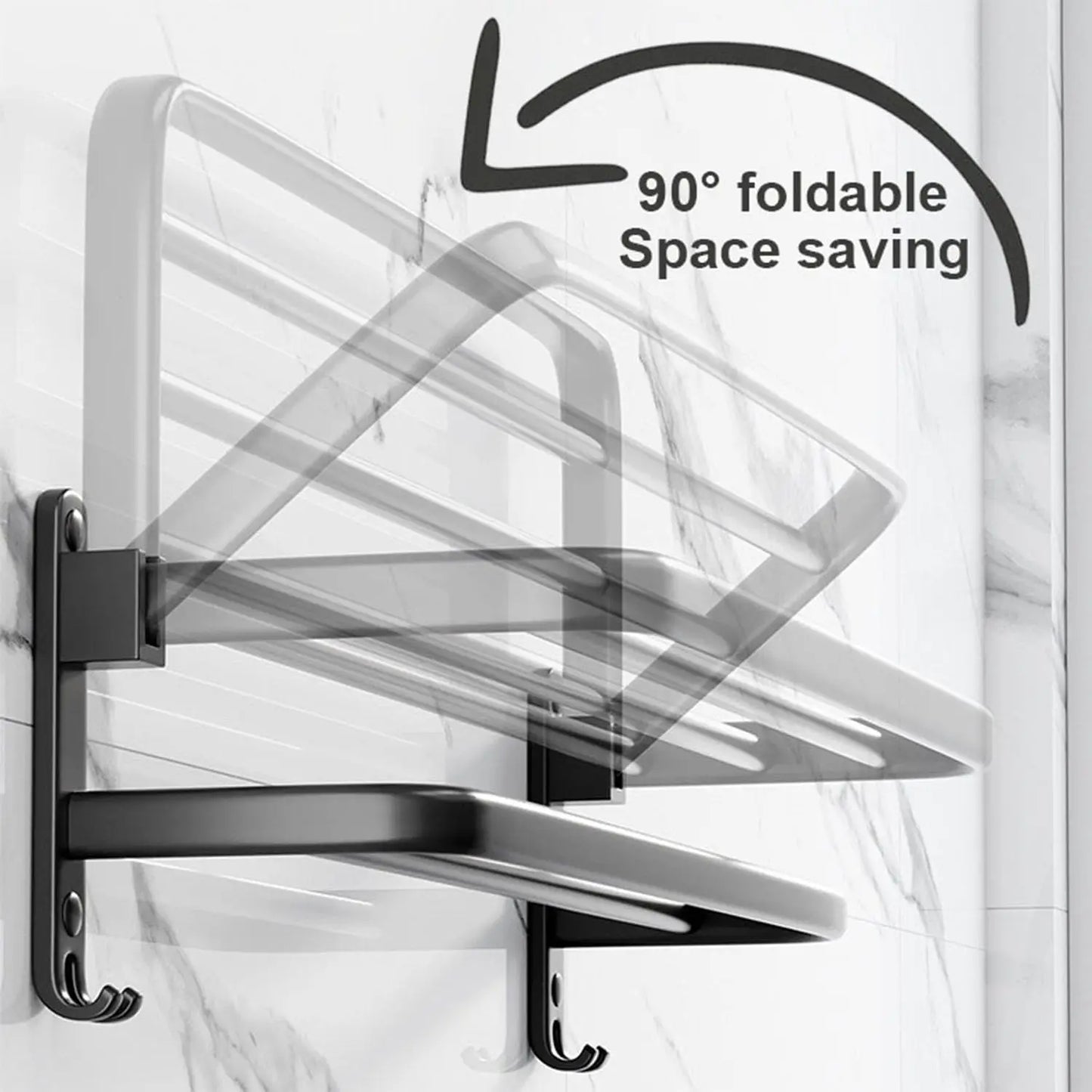 50CM Matte Black Folding Holder With Hook Towel Holder Wall Mount AluminumTowel Rack Bathroom shower rack Bathroom Accessories Beauty World Shop