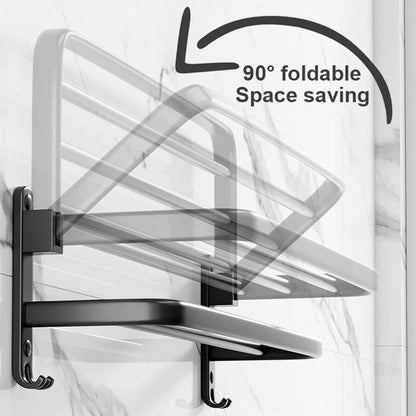 50CM Matte Black Folding Holder With Hook Towel Holder Wall Mount AluminumTowel Rack Bathroom shower rack Bathroom Accessories Beauty World Shop