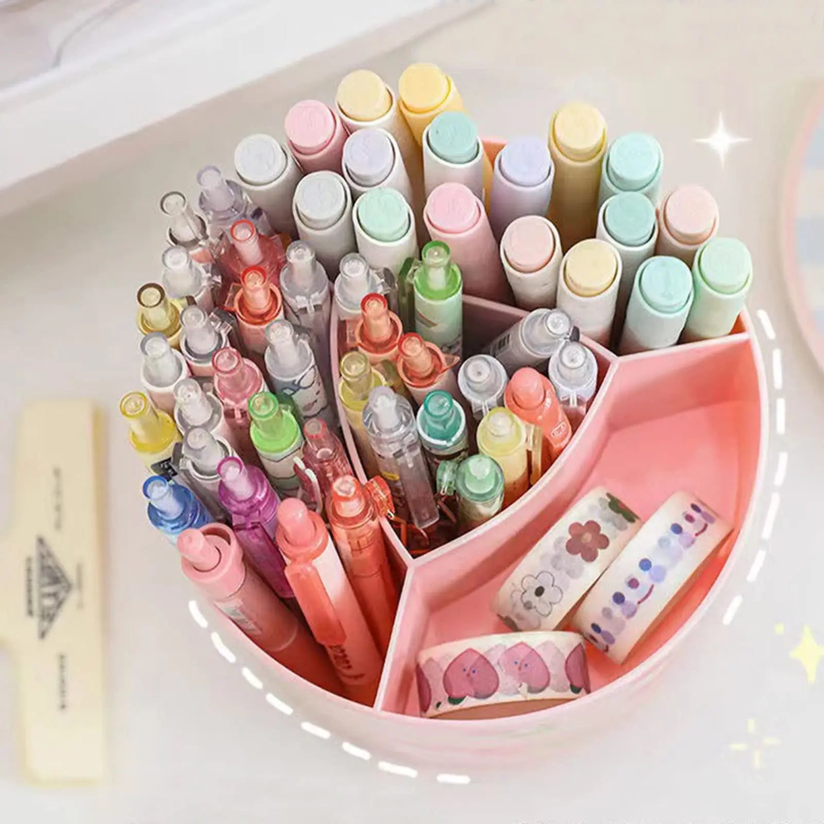 Cute Rotating Pen Holder Desktop Drawer Stationery Box Case School Office Desk Kawaii Stationery Storage Box Organizer Stickers Beauty World Shop
