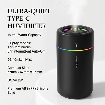 1pc Car Humidifier Colorful LED Aromatherapy Humidifier Silent Ultrasonic Air Aromatherapy Machine Suitable for Bedroom Office Beauty World Shop