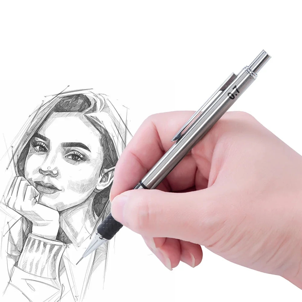 Metal Mechanical Pencil Set with Pencil Grip Leads Art Drawing Student Office Supplies 0.5/0.7/0.9/2.0mm Automatic Pencil Beauty World Shop
