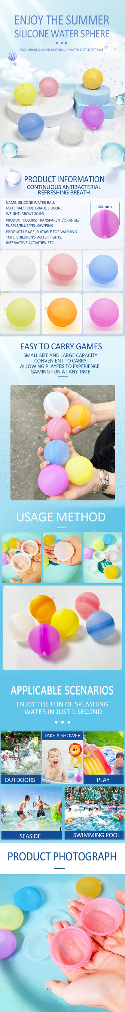 New Reusable Water Balloons Refillable Water Balloon Quick Fill Self Sealing Water Bomb Splash Balls for Kids Swimming Pool Beauty World Shop