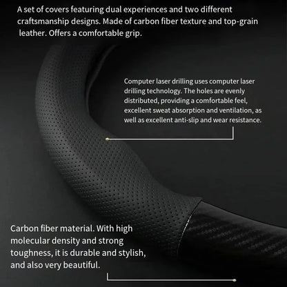 Carbon fiber car steering wheel cover, breathable and sporty, all season universal anti slip and wear-resistant handle cover Beauty World Shop