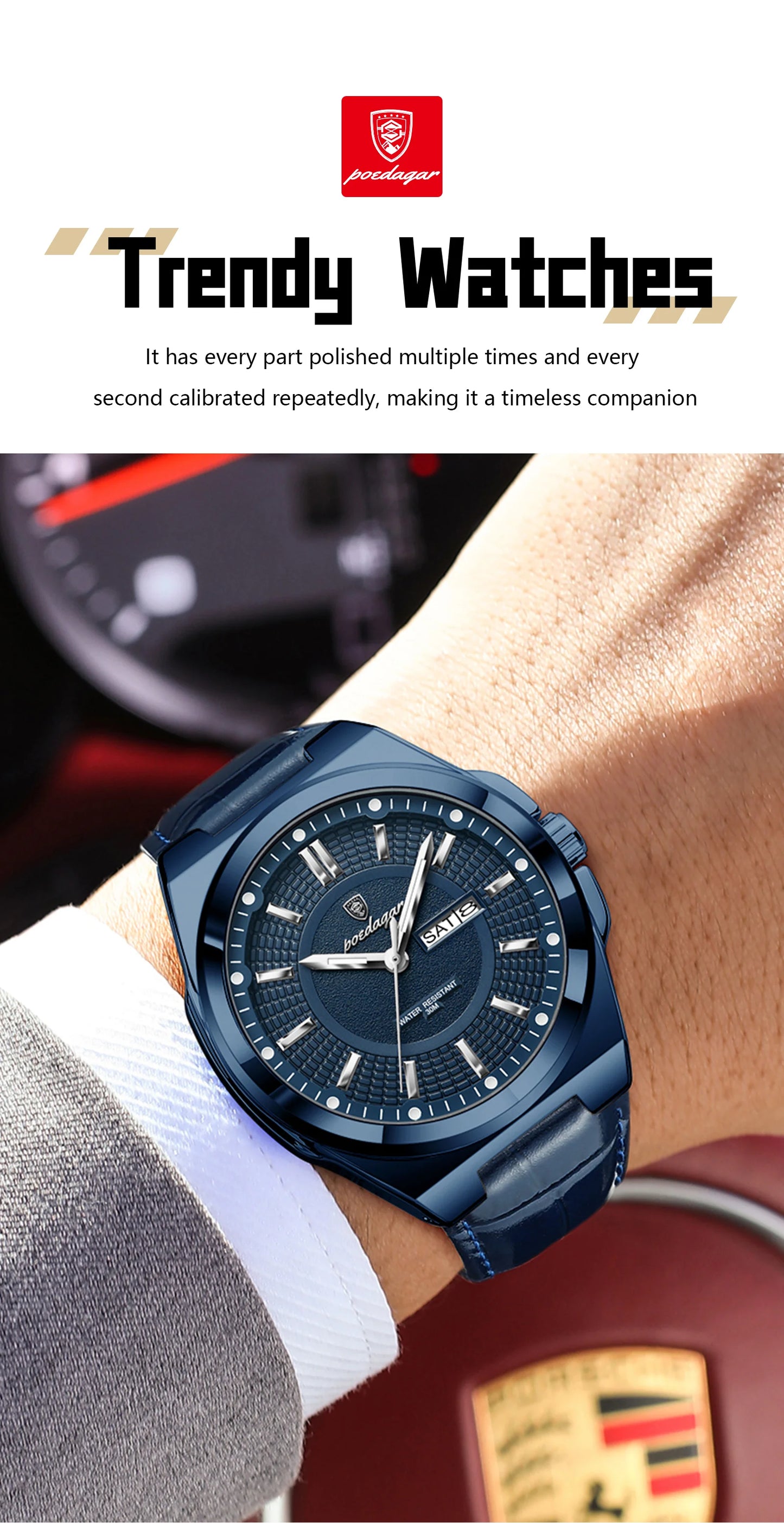 POEDAGAR Fashion Brand Man Wristwatch Waterproof Luminous Date Week Quartz Luxury Men's Watches Leather Business Men Watch Reloj Beauty World Shop