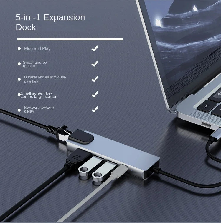 Usb 5 In 1 Type-C 3 1 To 4k HdTV Hub Adapter With Sd Tf 100M Rj45 Car d Reader Pd Fast Charge For Macbook Notebook Computer Beauty World Shop