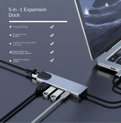 Usb 5 In 1 Type-C 3 1 To 4k HdTV Hub Adapter With Sd Tf 100M Rj45 Car d Reader Pd Fast Charge For Macbook Notebook Computer Beauty World Shop