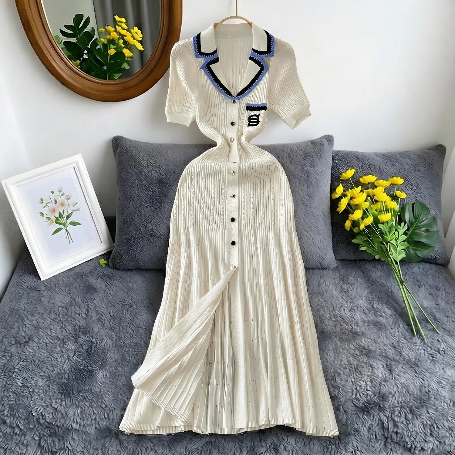 YuooMuoo Brand Fashion Vintage Turn-down Collar Knit Maxi Dress Elegant Single-breasted A-line Long Shirt Dress Lady Vestidos Beauty World Shop