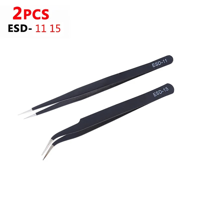6Pcs Anti-static ESD Tweezers Maintenance Tool Industrial Precision Curved Straight Tweezers Repair Tools Set Beauty World Shop