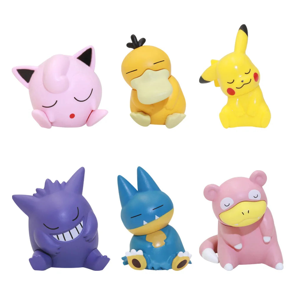 6pcs/set Pokemon Pikachu Anime Toys Dolls Psyduck Gengar Jigglypuff Gonbe Slowpoke Sleep Cute Model Action Figure Toys Beauty World Shop