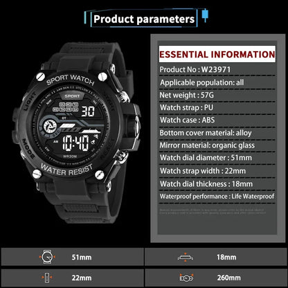 YIKAZE Men's Sports Watch Waterproof Man Sport Watches Multifuction LED Digital Military Watch Alarm Clock Electronic Wristwatch Beauty World Shop