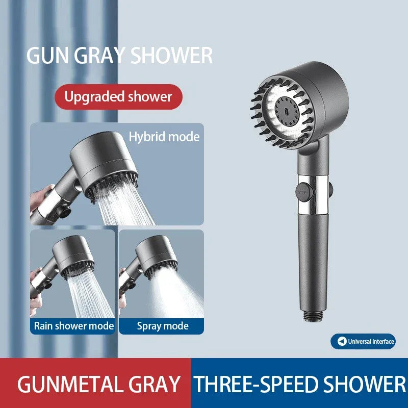 High Pressurized Filter Shower Head 3-mode Adjustable Spray with Massage Brush Rain Faucet Bathroom Accessories Beauty World Shop