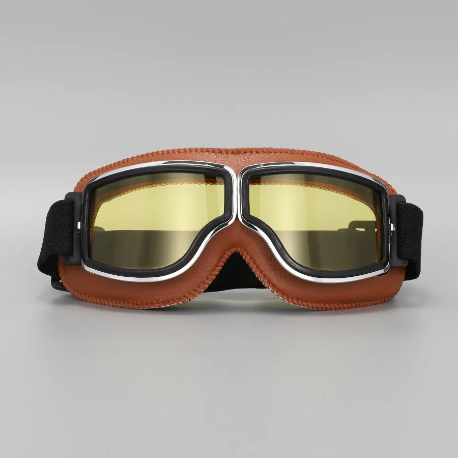 Motorcycle Glasses Windproof Motorcycle Helmet Glasses Sunglasses Retro Universal Folding Leather Retro Motorcycle Accessories Beauty World Shop