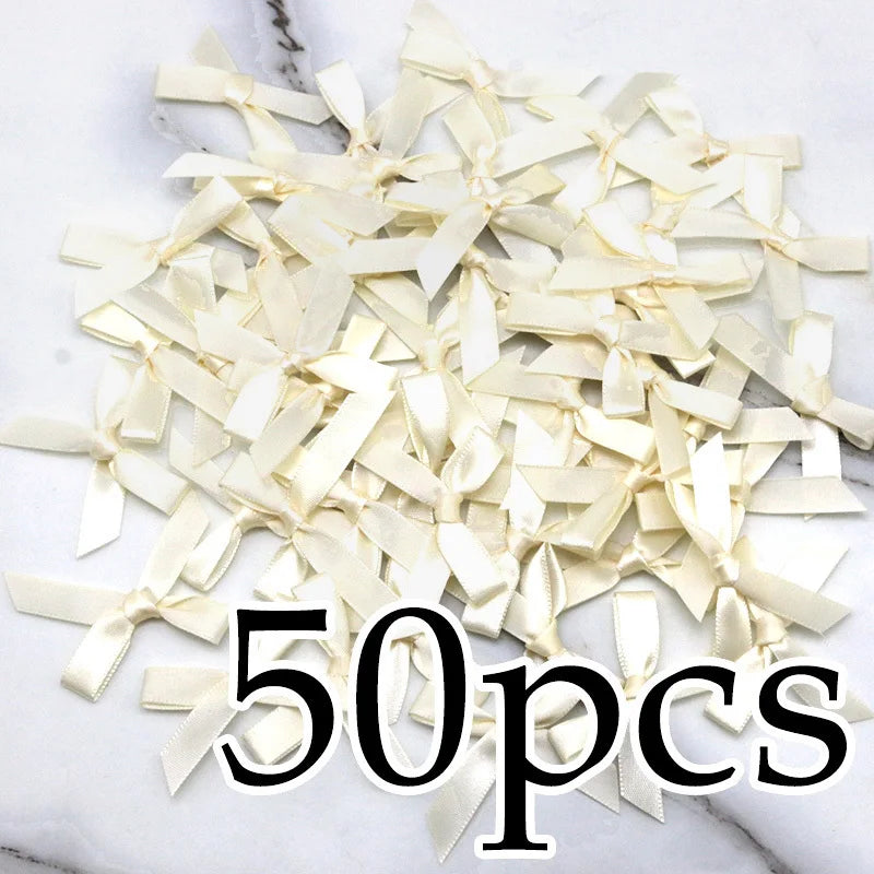 (50 Pcs) 4*4cm Colourful Ribbon Bows Small Size Polyester Satin Ribbon Bow Flower DIY Craft Decoration Beauty World Shop