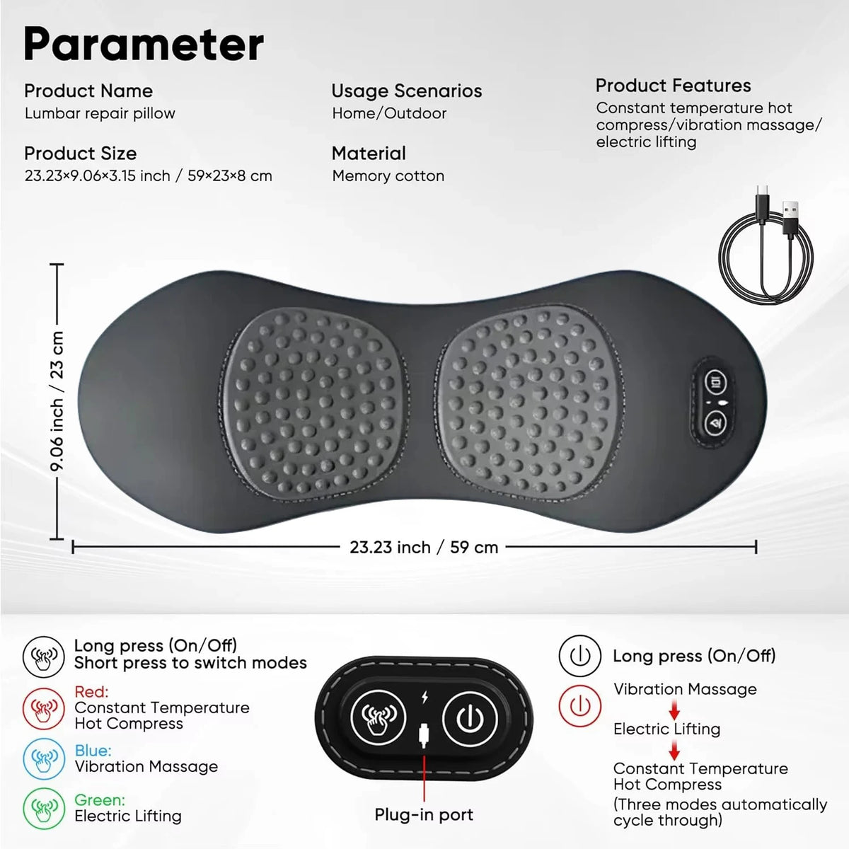 Heating Vibration Massage Pillow Electric Lumbar Support Pad Bed Sleeping Waist Protection Cushion Lying Flat Waist Pain Relief Beauty World Shop