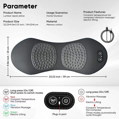 Heating Vibration Massage Pillow Electric Lumbar Support Pad Bed Sleeping Waist Protection Cushion Lying Flat Waist Pain Relief Beauty World Shop
