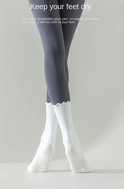 Yoga socks, boneless mid tube socks, sports anti slip thin fit, fitness Pilates combed cotton women's socks Beauty World Shop