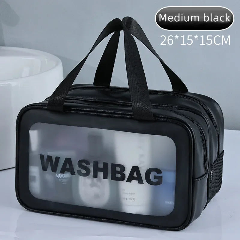 Dry-wet separation double transparent PU makeup bag portable washing bag cosmetic storage bag travel fitness swimming essentials Beauty World Shop