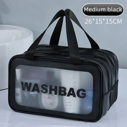 Dry-wet separation double transparent PU makeup bag portable washing bag cosmetic storage bag travel fitness swimming essentials Beauty World Shop