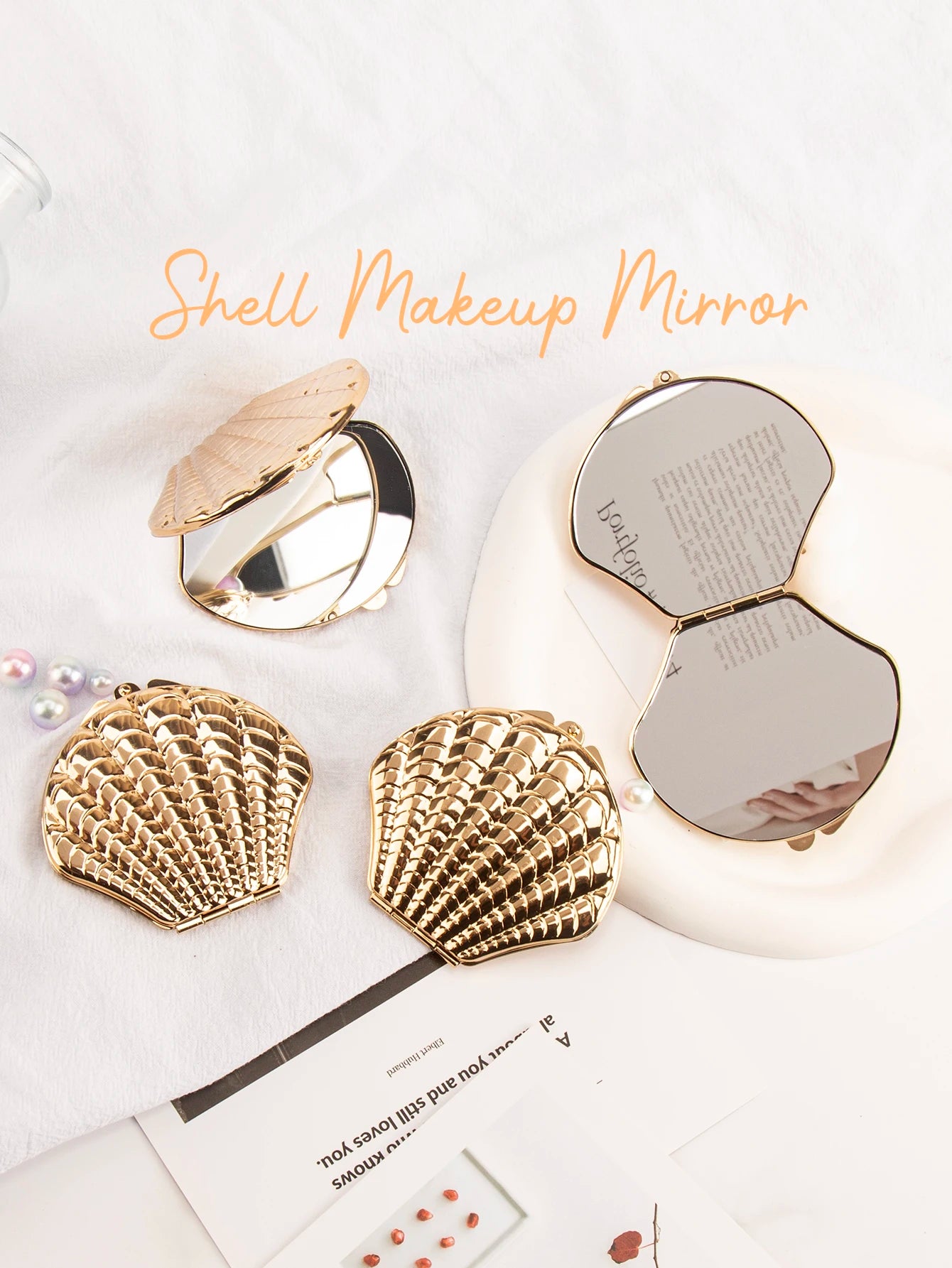 1PC Golden Shell Double Sided Makeup Mirror Exquisite Portable For Girlfriend Mum Wife Teacher Sister Auntie Birthday Party Holi Beauty World Shop