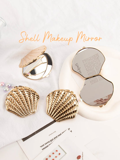 1PC Golden Shell Double Sided Makeup Mirror Exquisite Portable For Girlfriend Mum Wife Teacher Sister Auntie Birthday Party Holi Beauty World Shop