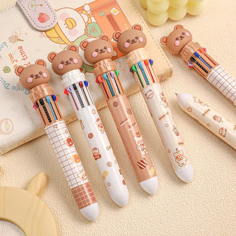 10 Colors Ballpoint Pen Cartoon Bear 0.5mm Colorful Ink Gel Pens Silicone Kawaii Pens School Office Supplies Korean Stationery Beauty World Shop