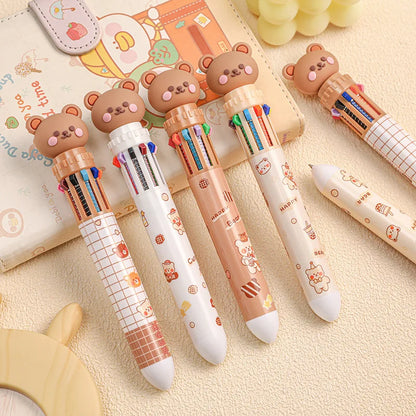10 Colors Ballpoint Pen Cartoon Bear 0.5mm Colorful Ink Gel Pens Silicone Kawaii Pens School Office Supplies Korean Stationery Beauty World Shop