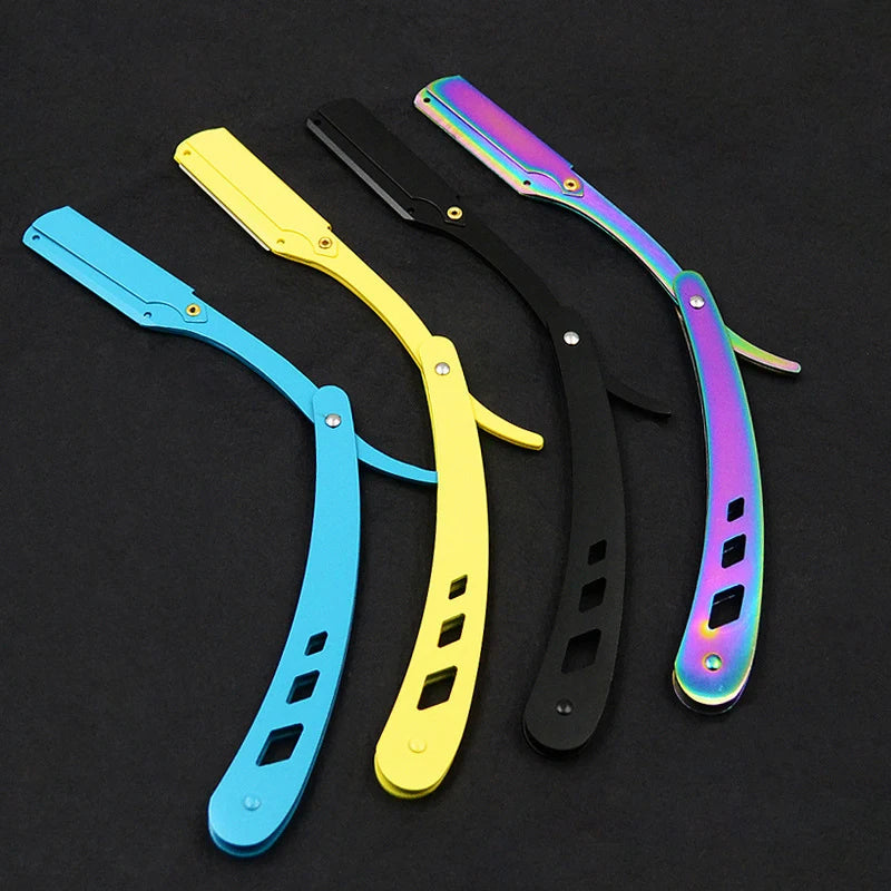 Men Shaving Barber Tools Hair Razor and Blades Antique Black Folding Shaving Knife Unisex Hair Removal (Without Blade) Beauty World Shop