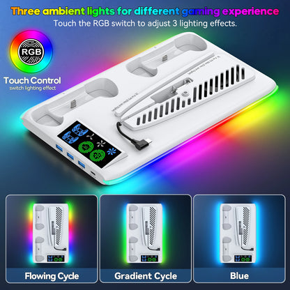 Game Stand For Sony PS5 Console Playstation Play Stations PS 5 Slim Pro Support Base Holder Cooler Fan RGB Gaming Accessories Beauty World Shop