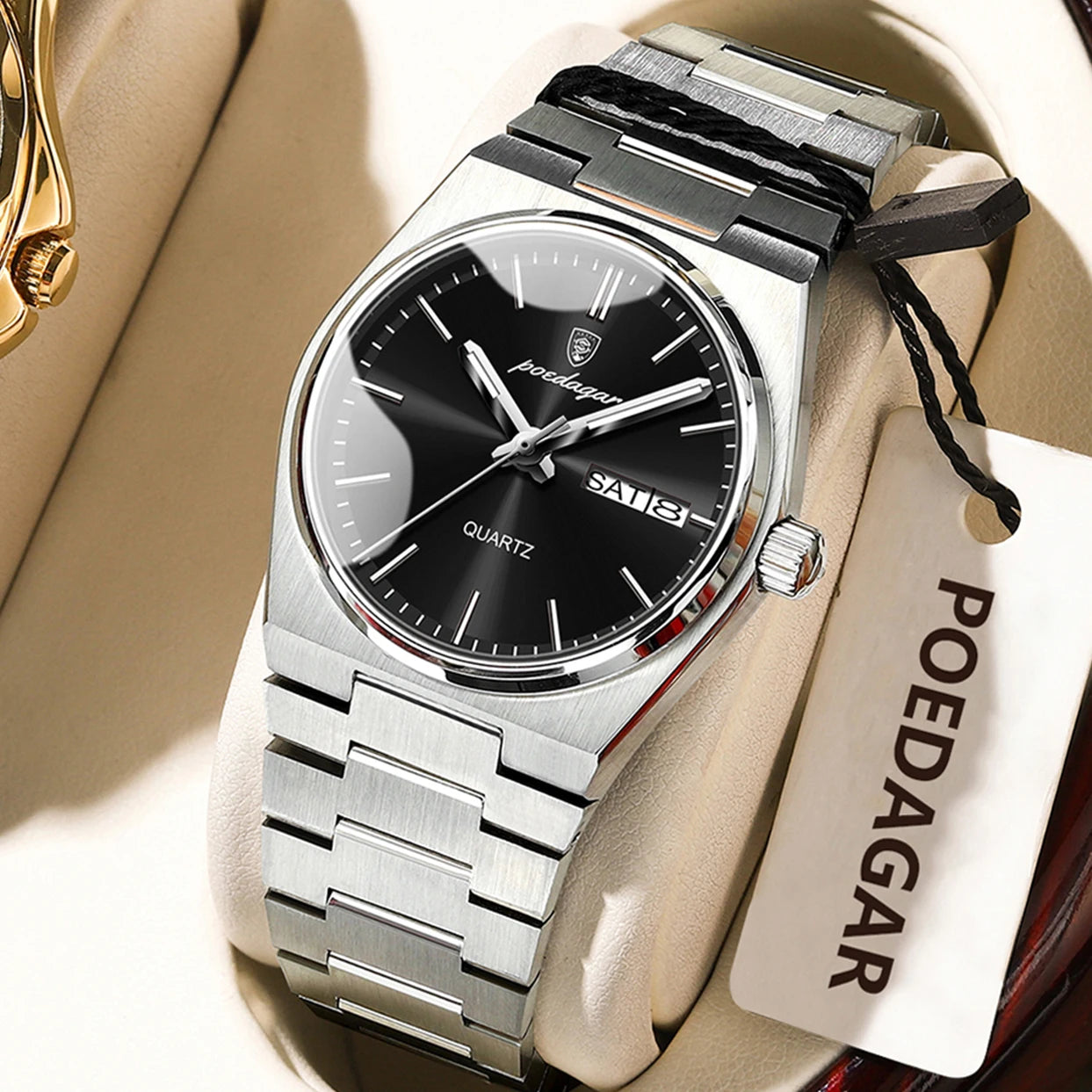 POEDAGAR Elegant Woman's Watch Date Week Waterproof Luminous Ladies Clock Quartz Stainless Steel Fashion Watches For Women Reloj Beauty World Shop