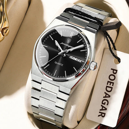POEDAGAR Elegant Woman's Watch Date Week Waterproof Luminous Ladies Clock Quartz Stainless Steel Fashion Watches For Women Reloj Beauty World Shop