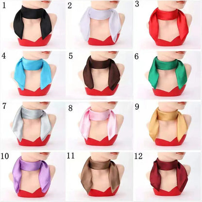 Women New Plain Satin Solid Color 60x60cm Square Scarf Girl Simulation Silk Performance Small Scarves Best Party Gift Beauty World Shop
