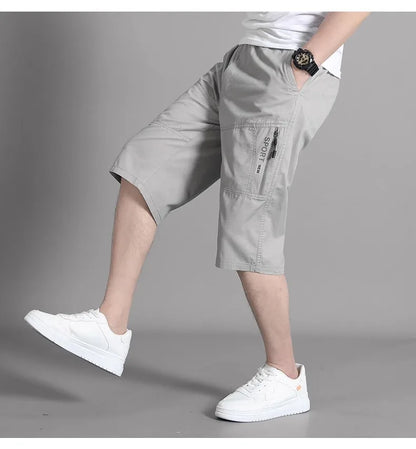 Mens Cargo Shorts Knee Pants Zipper Pocket Summer Cotton Shorts Climbing Jogger Elastic Waist Sports Wear Beauty World Shop