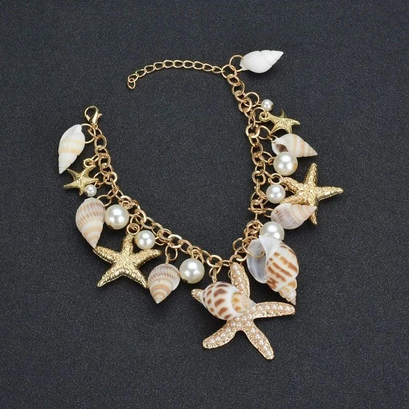 Cute Sweet Starfish Shell Conch Bracelet for Women New Personality Fashion Pearl Summer Beach Jewelry Holiday Party Accessories Beauty World Shop