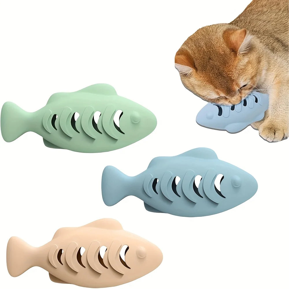 Silicone Treat Dispensing Fish Teeth Cleaning Self-Playing Boredom Relief Cats Wand Kitten Chew Resistant Molar Interactive Toy Beauty World Shop