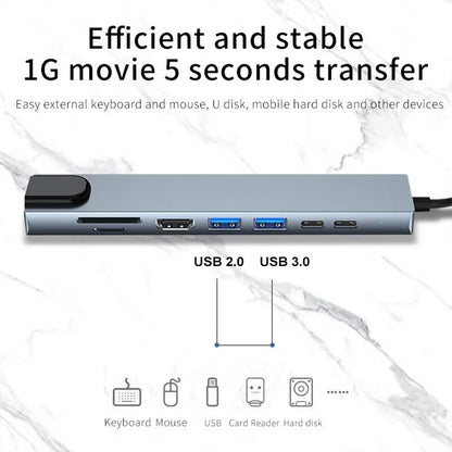 Usb 8 In 1 Type C 3 1 To 4k HdTV Hub Adapter With Sd Tf Rj45 Card Reader Pd Fast Charge For Macbook Notebook Computer Beauty World Shop