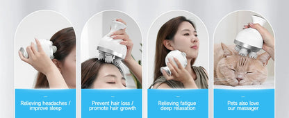 Electric Smart Head Massager Body Massage Neck Deep Tissue Kneading TYPE-C Wireless Waterproof Mini Scalp Massager  Stress Relax Beauty World Shop
