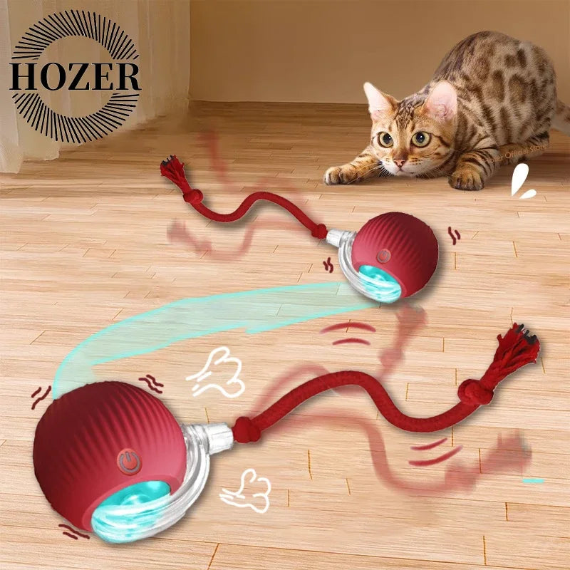 1~2Pcs Cat Interactive Ball Toys Automatic Rolling Ball Faux Tail Rechargeable Smart Pet Electric Toy Cat Training Imitate Mouse
