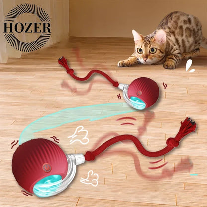 1~2Pcs Cat Interactive Ball Toys Automatic Rolling Ball Faux Tail Rechargeable Smart Pet Electric Toy Cat Training Imitate Mouse