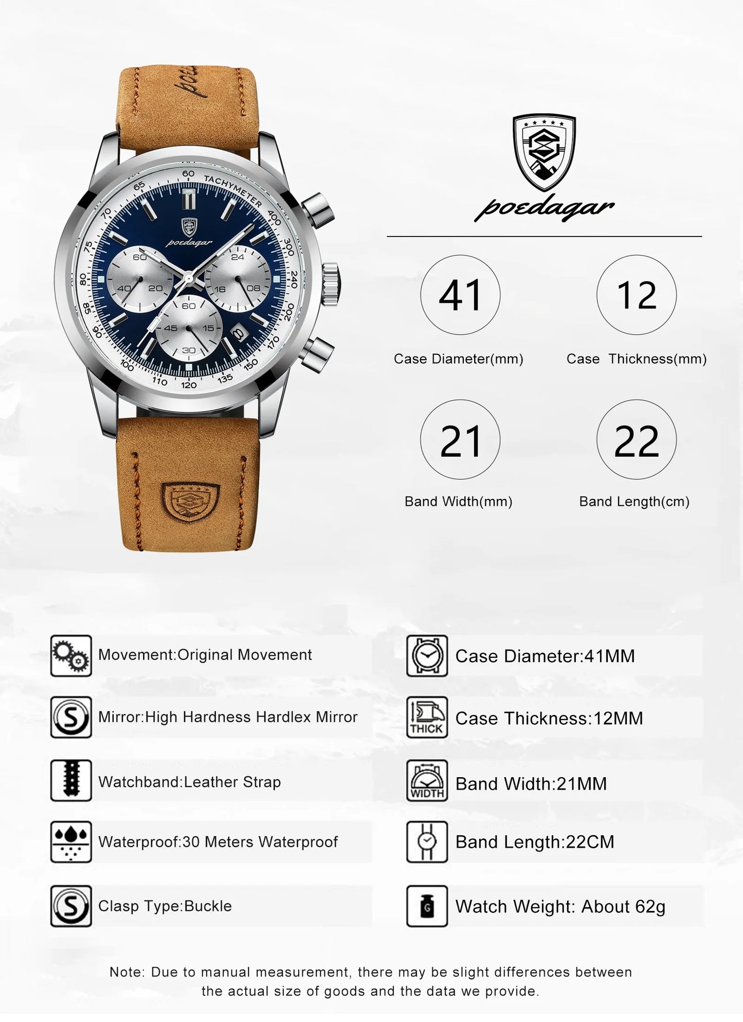 POEDAGAR Top Brand Men's Quartz Watch Waterproof Luminous Chronograph Military Man Watch Luxury Fashion Leather Watches For Men Beauty World Shop